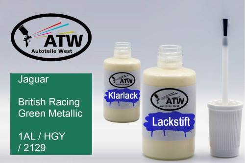 Jaguar, British Racing Green Metallic, 1AL / HGY / 2129: 20ml Lackstift + 20ml Klarlack - Set, von ATW Autoteile West.